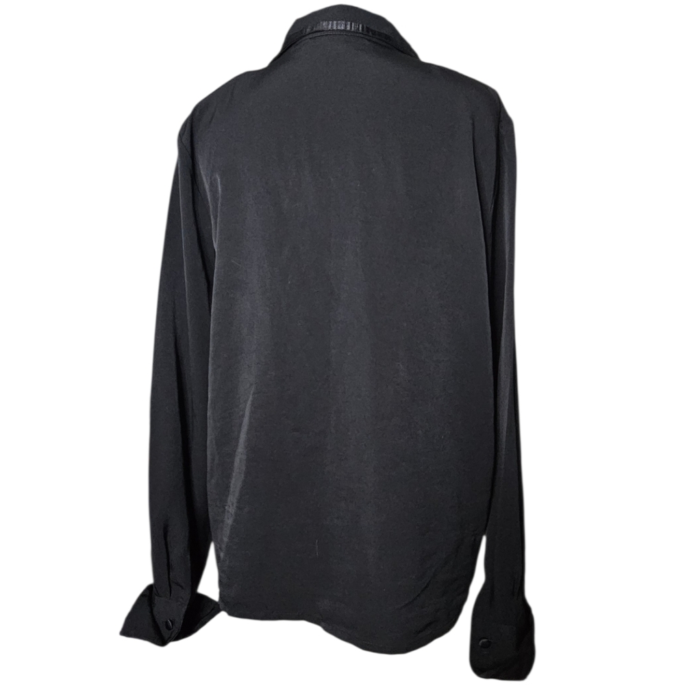 Vintage 90s JOANNA Black Satin Finish Button Down Blouse | Oversized Shirt - Picture 3 of 5